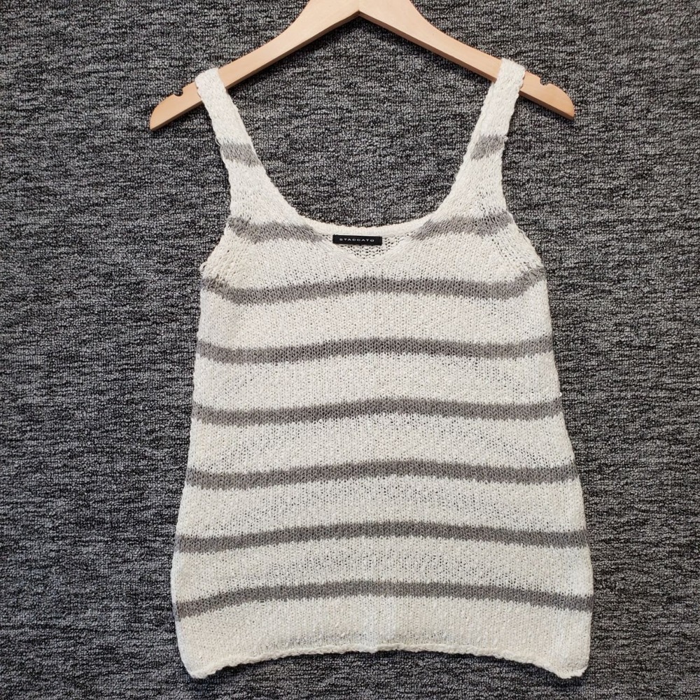 Staccato Boho Striped Knit Tank Top Women S White Grey Light Casual Beach Summer